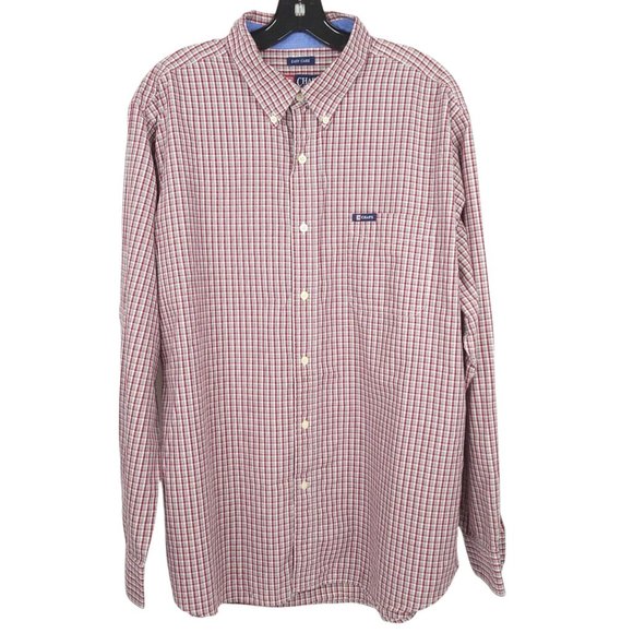 Chaps Long Sleeve Button Up Shirt Mens Size XL Red Plaid Check Easy Care - Picture 1 of 6